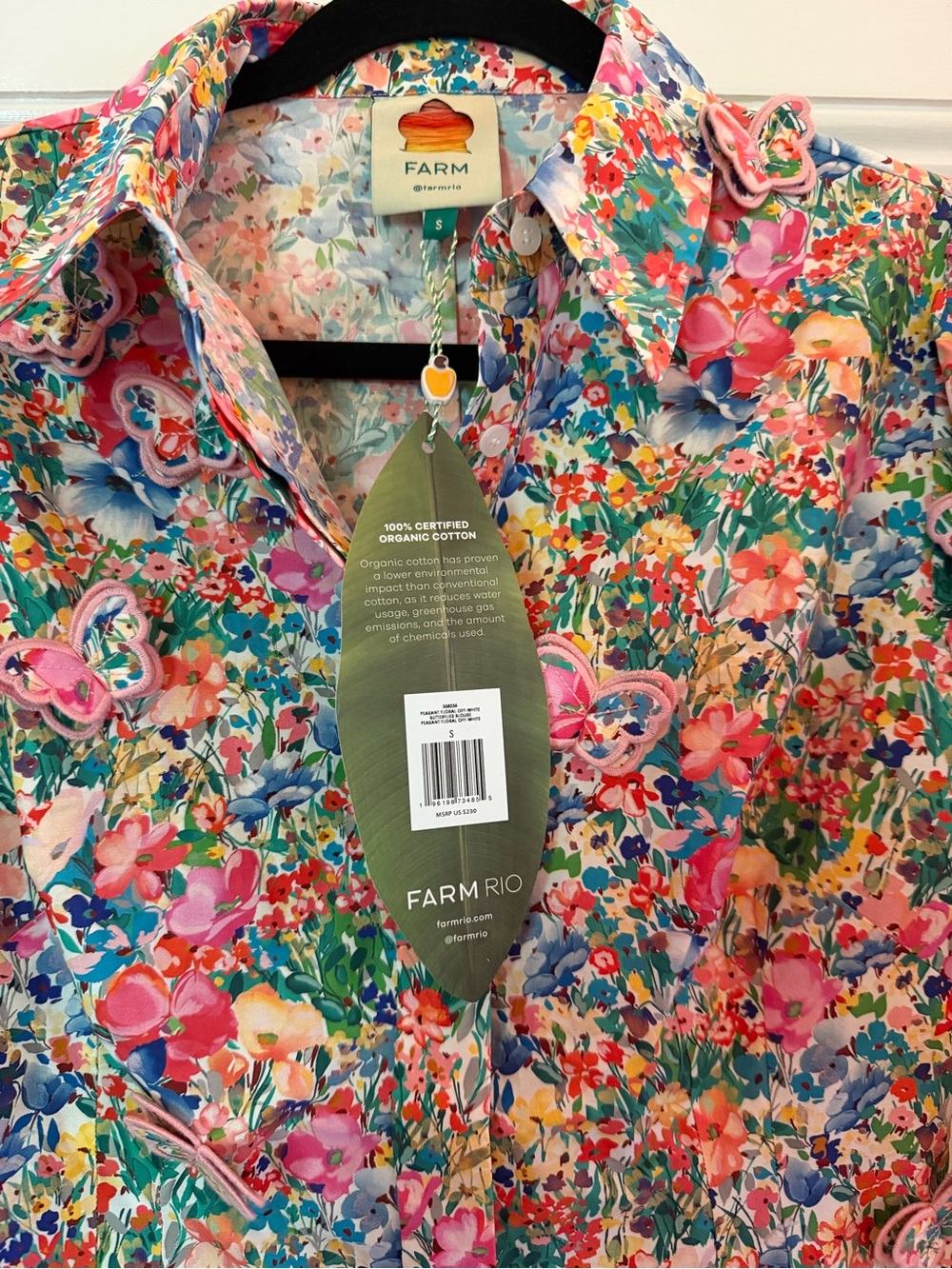 Farm Rio Peasant Floral Blouse. Made from cotton poplin with 3D butterflies - Picture 7 of 7